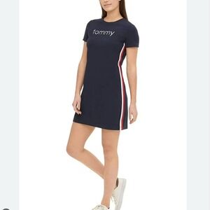 Tommy Hilfiger Cotton Navy T-Shirt Dress Embroidered Tommy‎ Logo  Stripes SZ M
